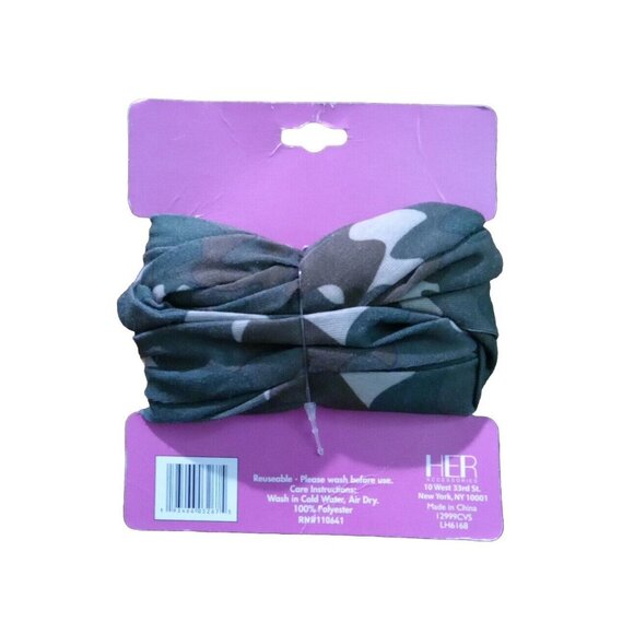 HER Accessories Multi Use Headwrap Or Protective Mask Green Camouflage Reusable - Picture 3 of 3